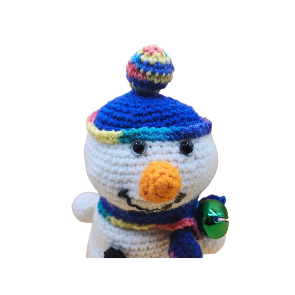 Hand Crocheted Amigurumi Snowman Figure Statuette Trinket Box Storage 9 Inches